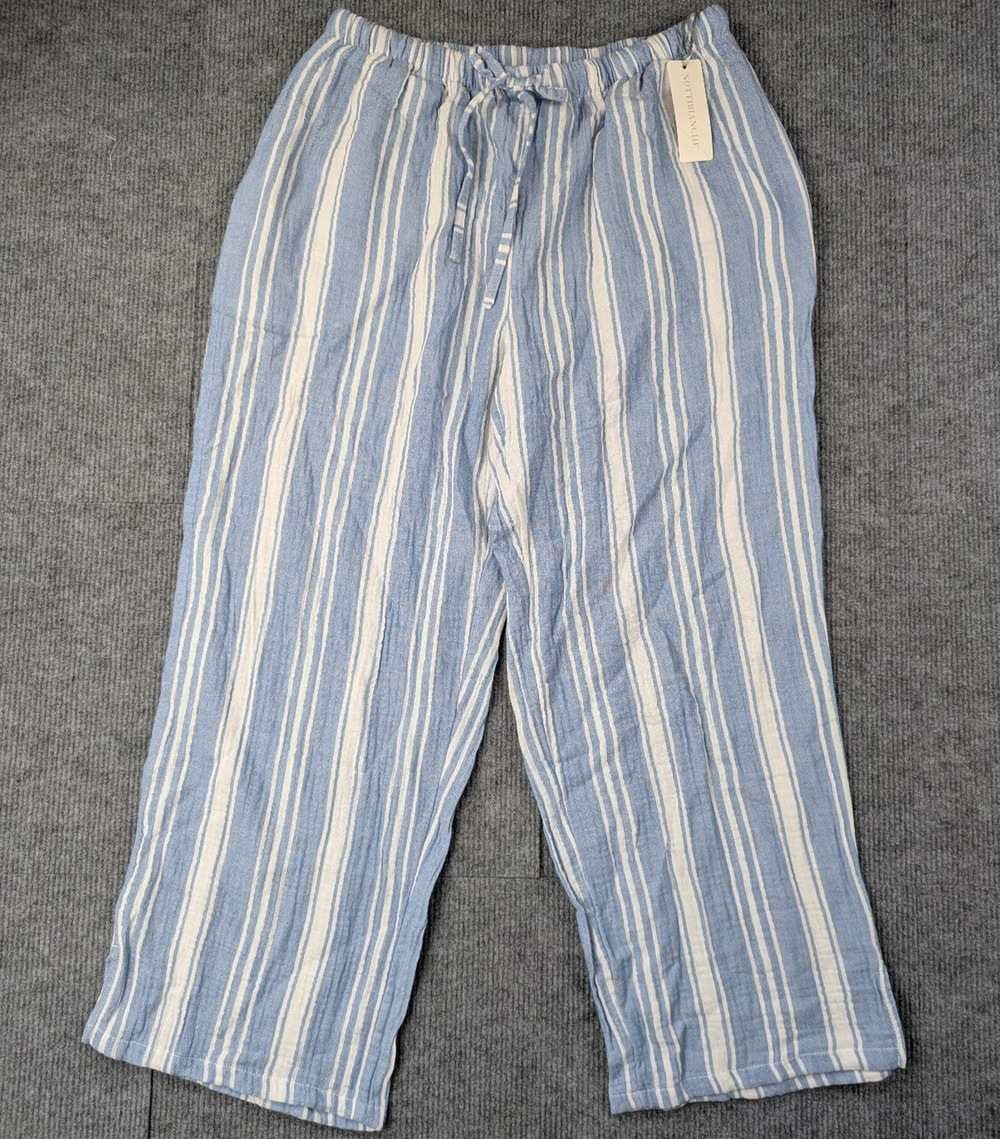 Nottibianche Cotton Gauze Pants Womens Small Natural Sleepwear Coastal Blue Crop